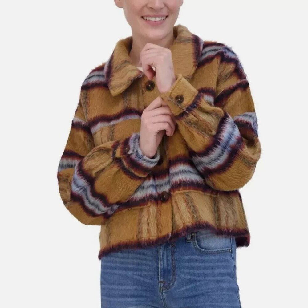 Vigoss Brushed Plaid Crop Button Jacket - Picture 4 of 5